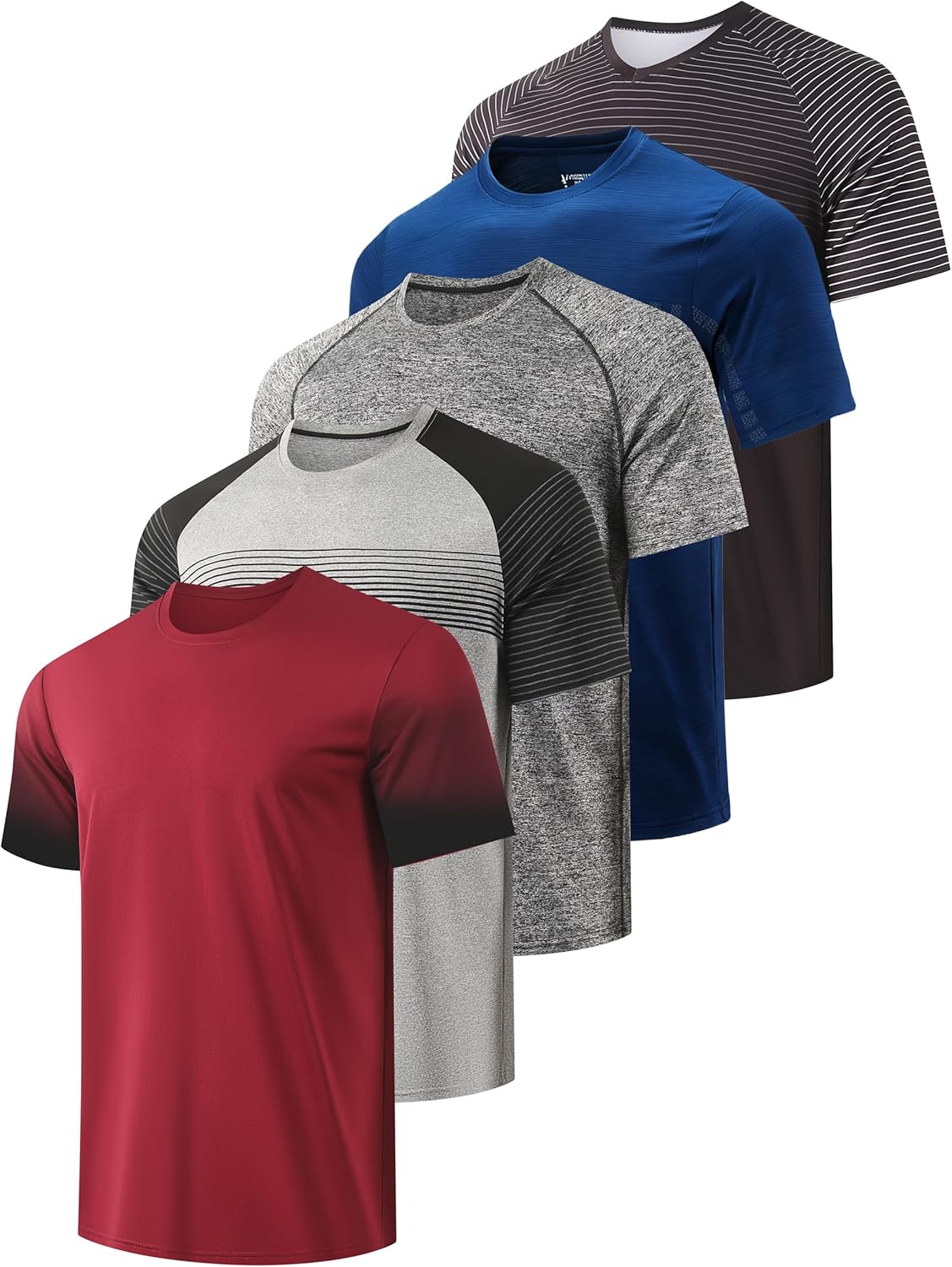 RPOVIG Men's Athletic Workout T-Shirts - 5 Pack Hipster Running Shirts | Comfortable Fit