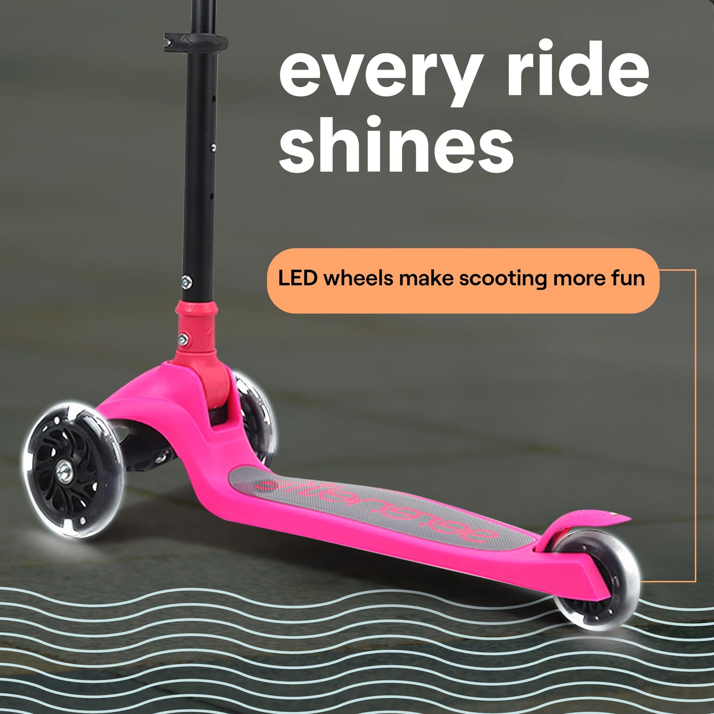 SereneLife 3 Wheel Scooter for Toddlers & Kids, Foldable Seat, LED Wheels, Adjustable Handlebar, Anti-Slip Deck, Rear Foot Brake, Lean-to-Steer, Kid Scooter Ages 18M–7Y, Supports up to 110 lbs