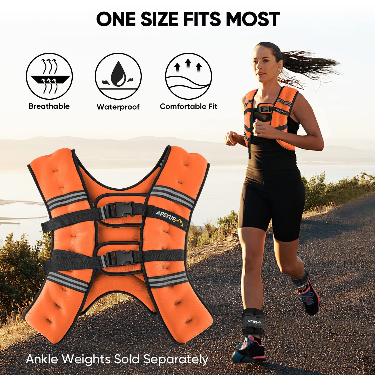 APEXUP 20lbs Weighted Vest Men Women, Weight Vest for Women Workout Equipment for Strength Training Running (Orange)