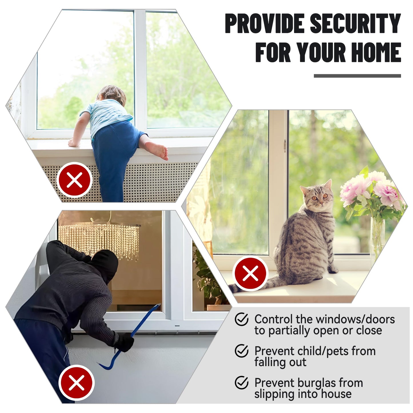 Erogeen Window Locks, 4 Sets Sliding Window Locks with Key for Vertical and Horizontal Sliding Windows & Doors, Adjustable Aluminum Window Stopper Security for Child Home Safety (Black, 4Pack)