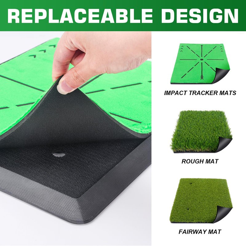 Treeroot 3 Pack Premium Golf Hitting Mat, Replaceable Golf Practice Mats, Golf Swing Mat for Swing Path Feedback Detection, Non-Slip Heavy-Duty Rubber Base, for Indoor/Outdoor Batting Training
