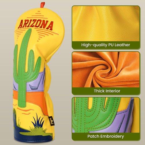 Craftsman Golf Club Cover Saguaro Cactus Driver Headcover Cactus Golf Club Head Cover for Driver Arizona Desert Style Fits 460cc Drivers Yellow