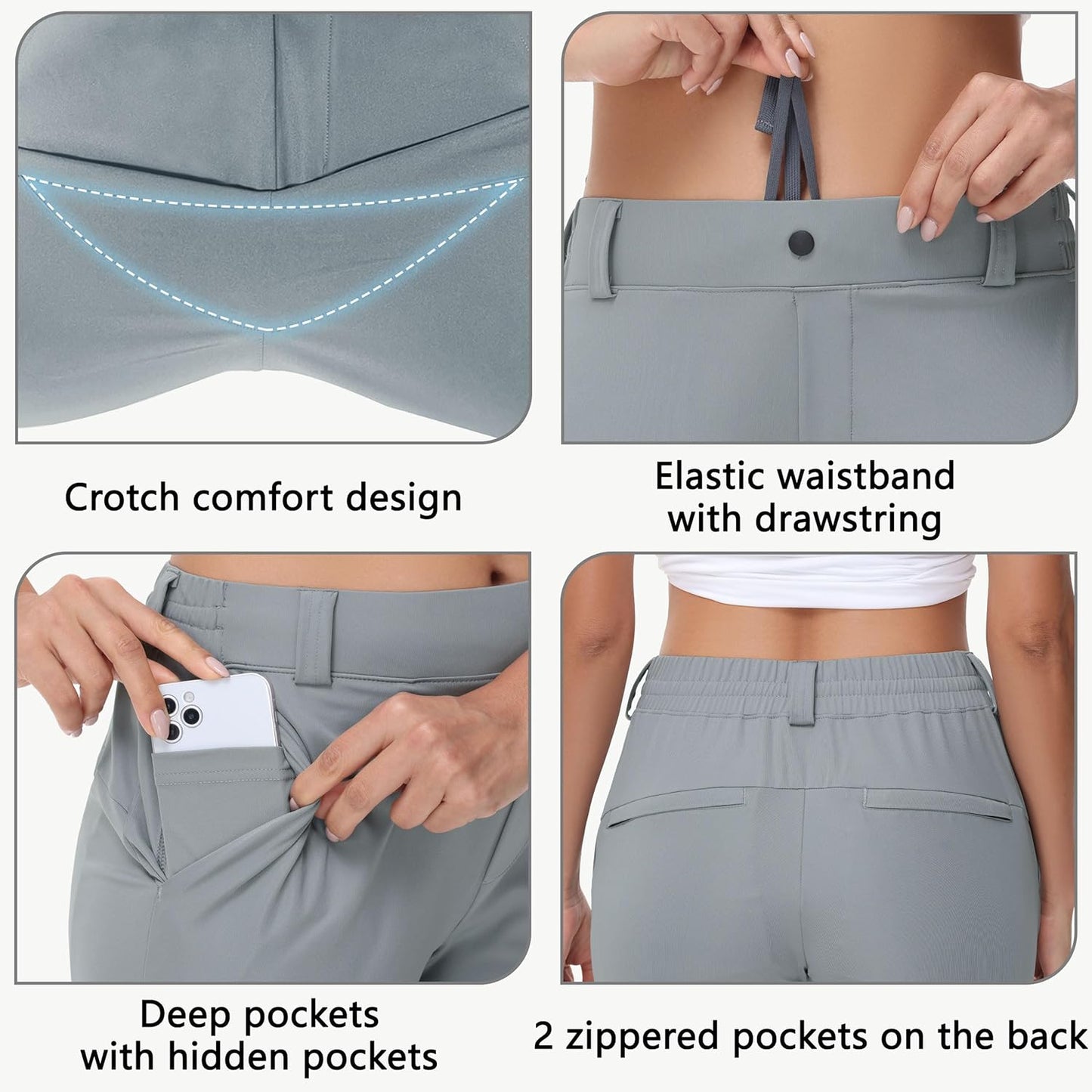 MIVEI Women's Golf Pants - 7/8 Ankle Casual Travel Sweatpants with Belt Loops | UPF50 Nylon Fabric