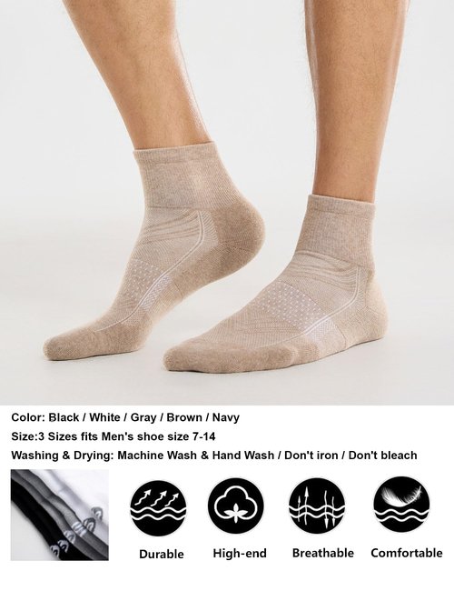 CS CELERSPORT 6 Pack Men's Ankle Socks with Cushion, Sport Athletic Running Socks, Brown Mixed, Large