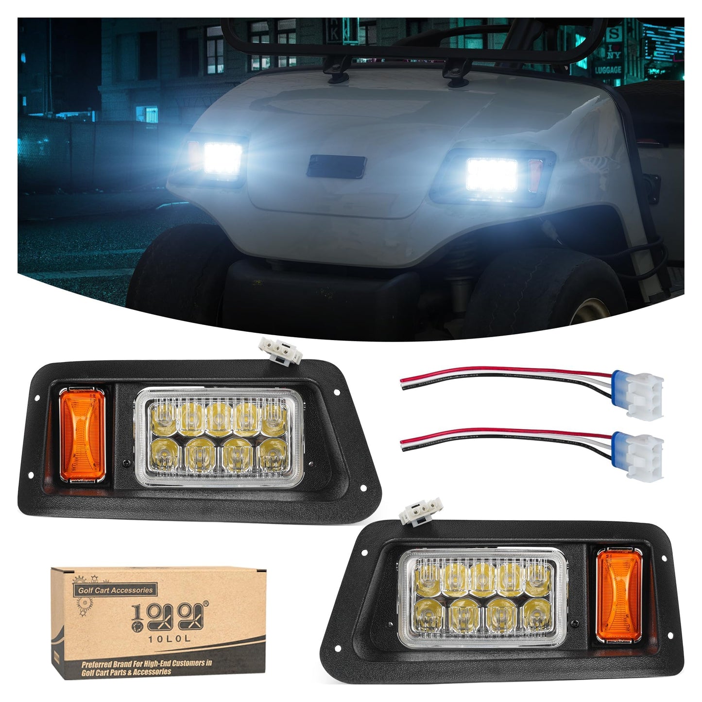 10L0L Golf Cart Headlight Kit for Yamaha G14, G16, G19, G22 (Gas & Electric) - 12V LED Front Lights with 3Pin Harness, Easy to Install, Energy-Saving, Driver & Passenger Side