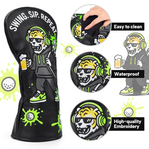 Golf Club Cover Funny Tiger Embroidery Driver Headcover Fariway Wood Headcovers Hybrid Covers Leather Golf Head Cover for Most Brand (for Driver)