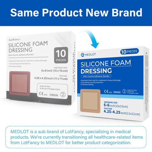 LotFancy Silicone Foam Dressing, 6"x 6" (4.3" x 4.3" Pad), 10 Count, Medical Sterile Wound Dressing with Border, Bed Sores, Pressure Ulcers Healing Bandage Pad, Highly Absorbent, Waterproof
