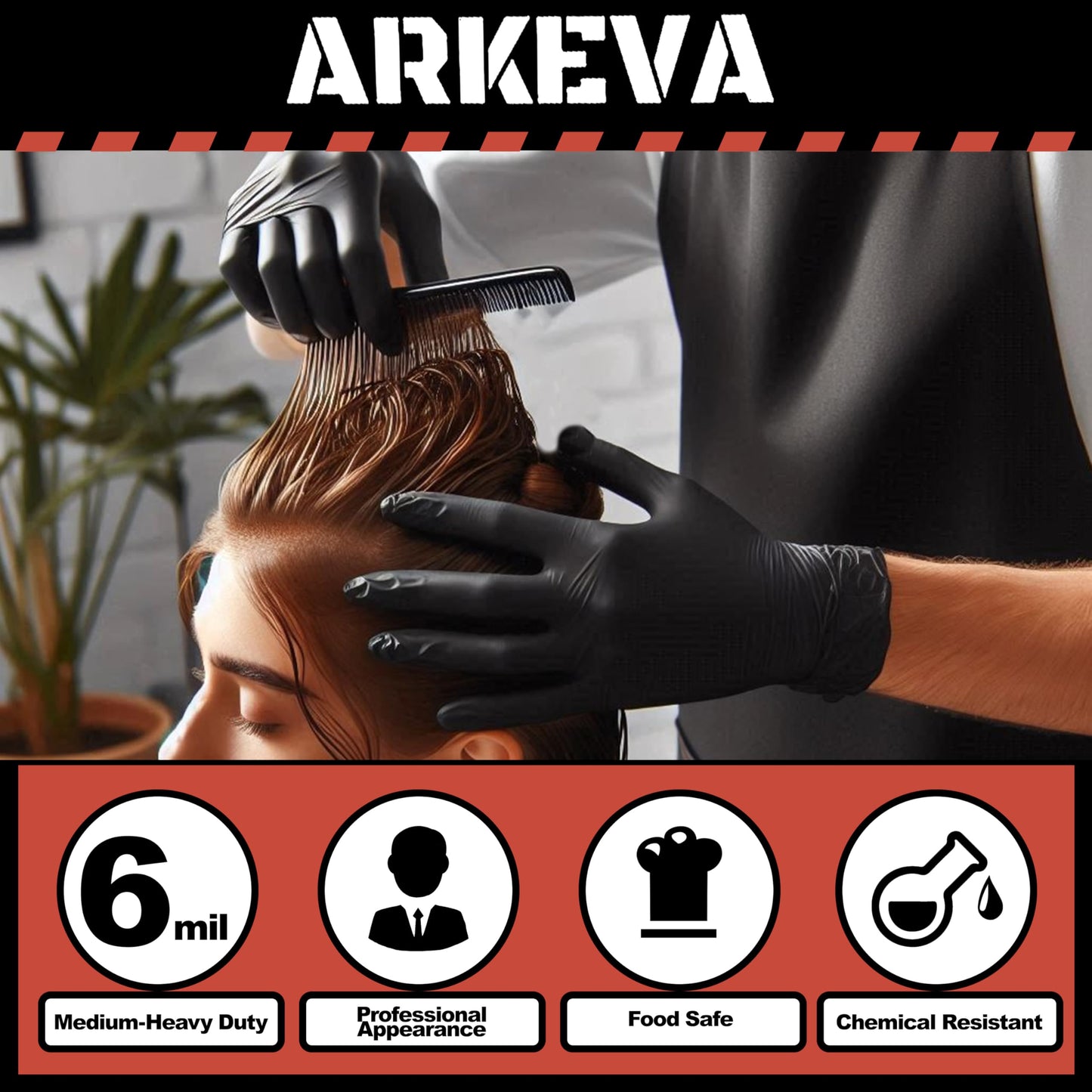 ARKEVA Black Nitrile Disposable Gloves 6 Mil. Chemical Resistance, Tear-Resistance, Latex & Powder Free (100, Large)
