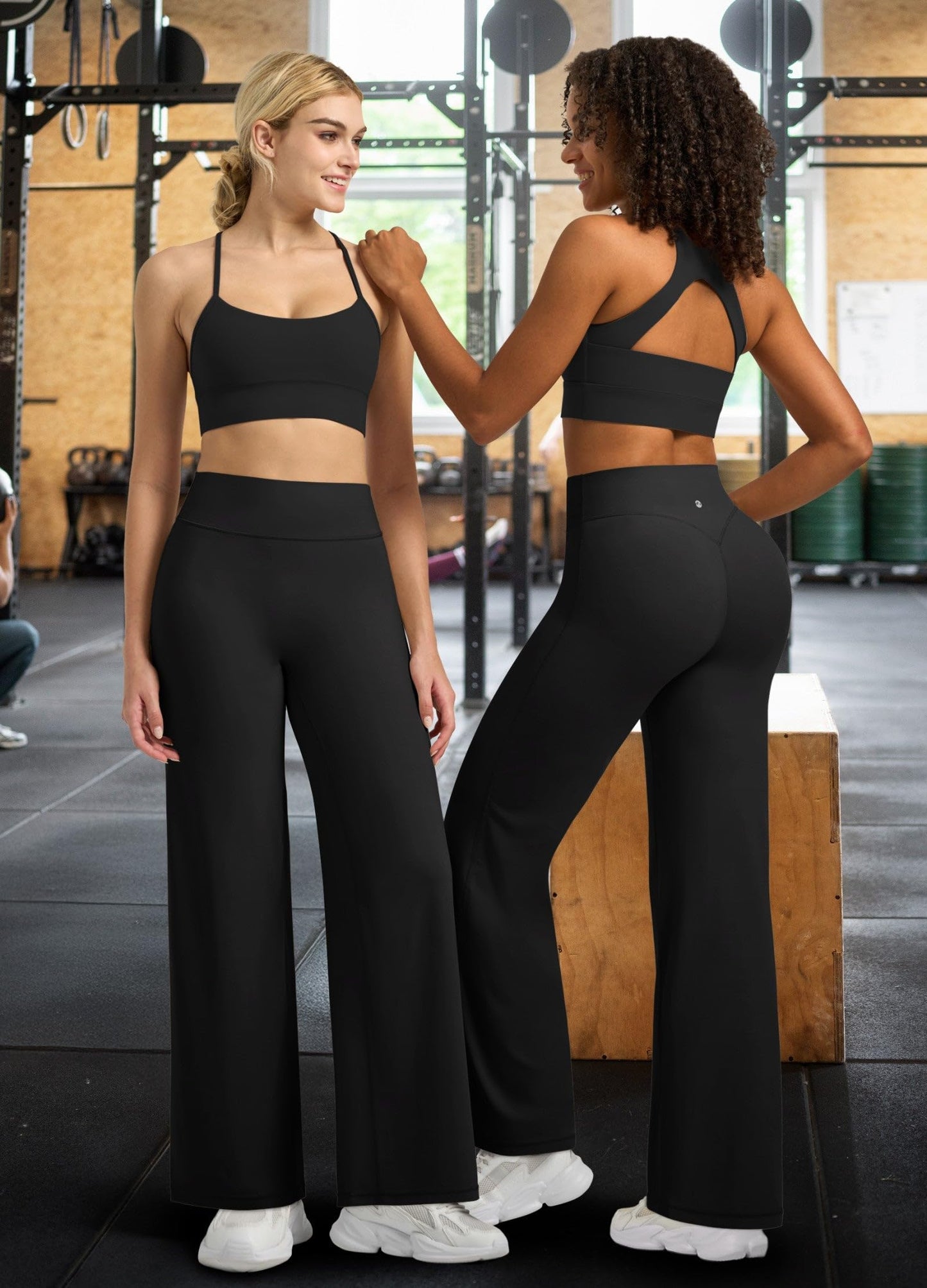 Willit Workout Gym Leggings for Women Straight Leg Bottoms Wide Leg Yoga Pants for Women High Waist Buttery Soft 29" Black M