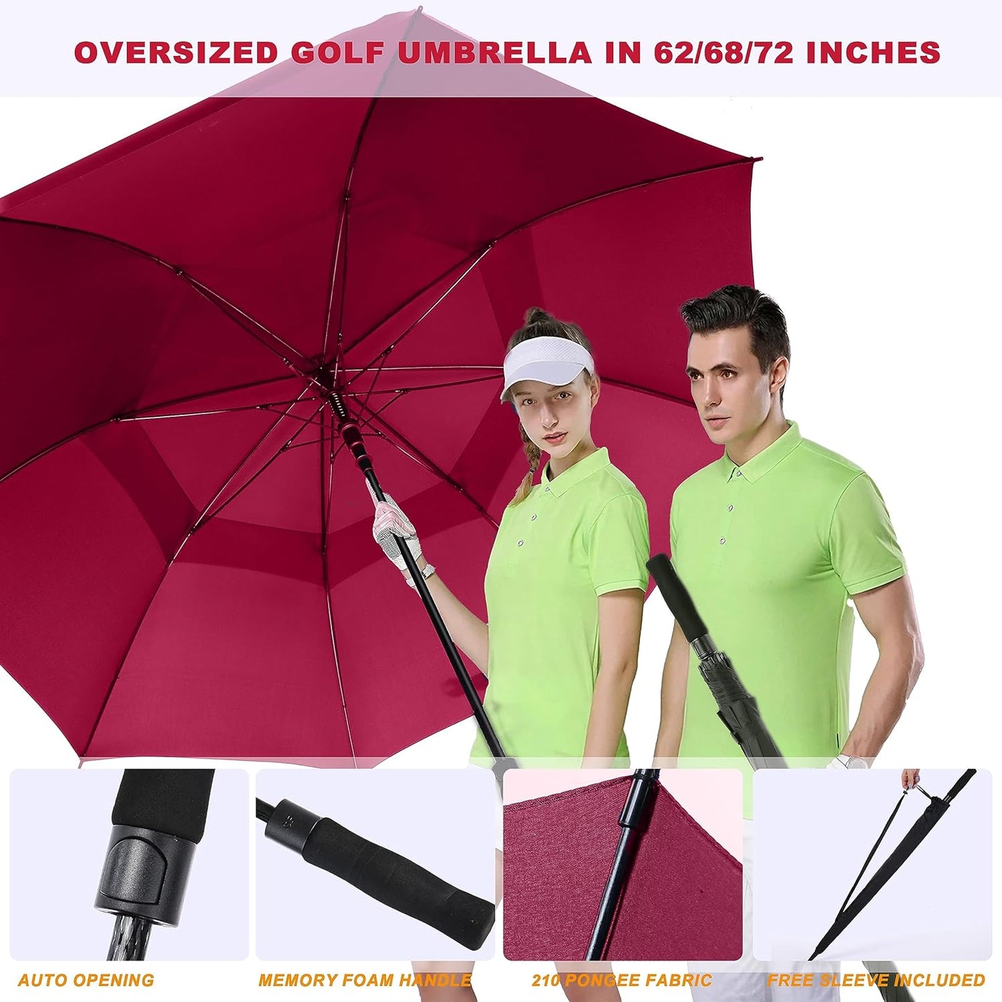 Skiennix Golf Umbrella - Extra Large 72-Inch Double Canopy, Windproof & Waterproof, Automatic Open