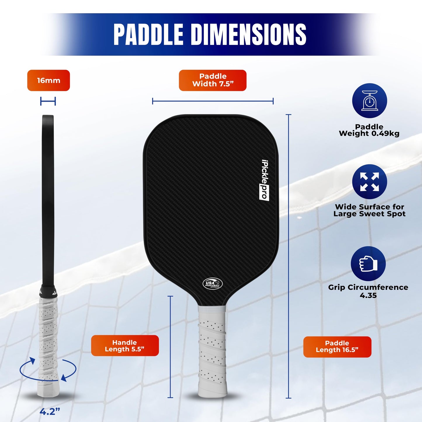 Pickleball Paddle with Cover - 3K Raw Carbon Fiber Pickleball Paddles for Spin & Control, 20mm Polymer Honeycomb Core for Power & Consistency | USAPA Approved | Designed in The USA