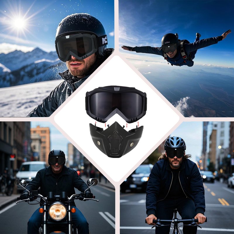 Airsoft Tactical Helmet Full Face Mask with Detachable Goggles, Military Paintball Helmet with Adjustable Strap, NVG Mount & Side Rail, Protective Gear for Tactical Sports