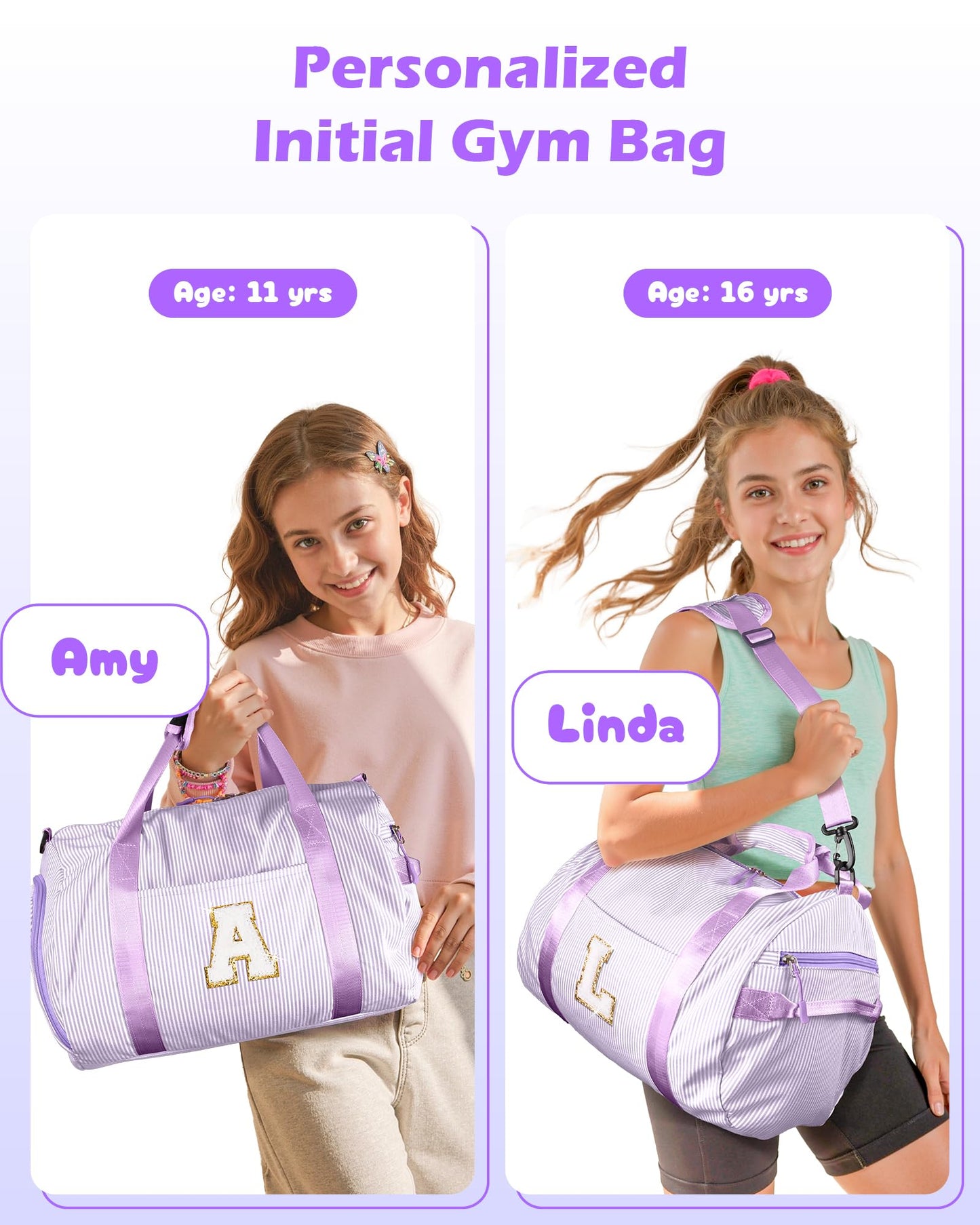 Vogewood Birthday Gift for Tween, Girls Travel Duffle Bag, Kids Initial Overnight Duffel Bags with Shoe Compartment, Personalized Dance Bag with Cosmetic Pouch, Teen Gifts Trendy Stuff (Letter B)