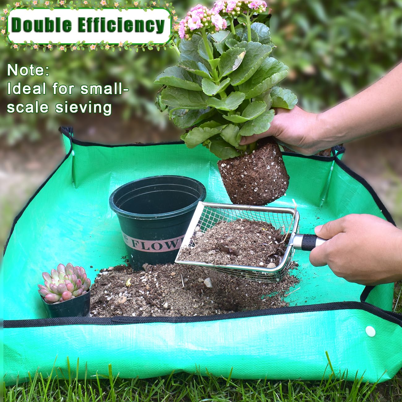 Soil Sifter for Gardening, Soil Sieve Compost Sifter with Repotting Mat, 3.8/5mm Mesh Sieve, Garden Sifter Shovel for Rocks, Sand, Dirt, Ideal for Small-Scale Sieving