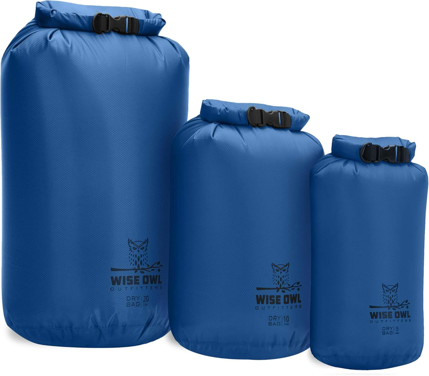 Wise Owl Outfitters Waterproof Dry Bag 3-Pack - Lightweight Airtight 5L/10L/20L for Kayaking, Travel & Hiking