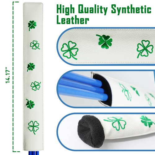 Golf Alignment Stick Cover Case Holder Hold at Least 3 Sticks Lucky Clover Pattern Design