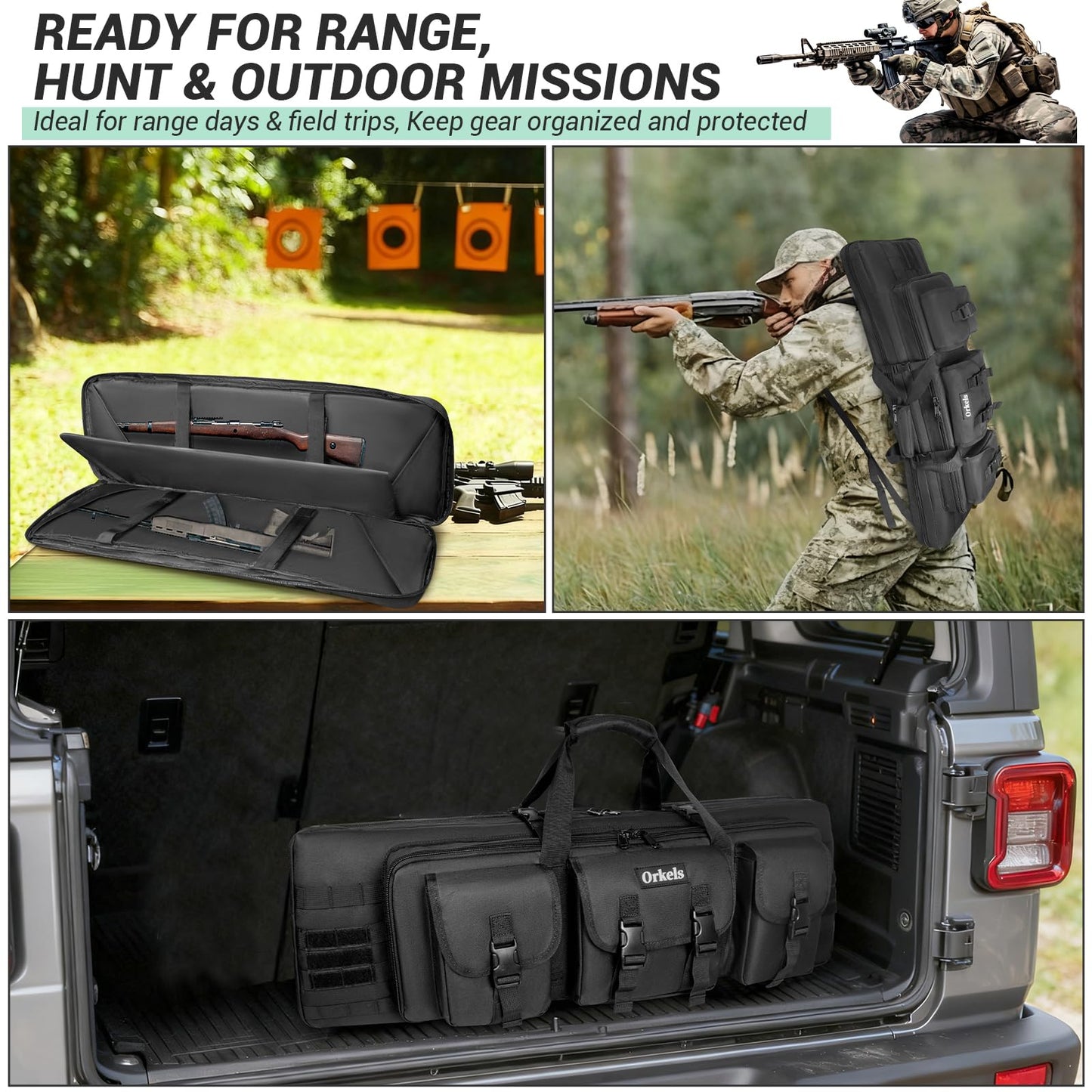ORKELS 36-Inch Double Rifle Case, Padded Soft Gun Bag with MOLLE System, Lockable Storage Case for Rifles and Pistols, Backpack Carry Design