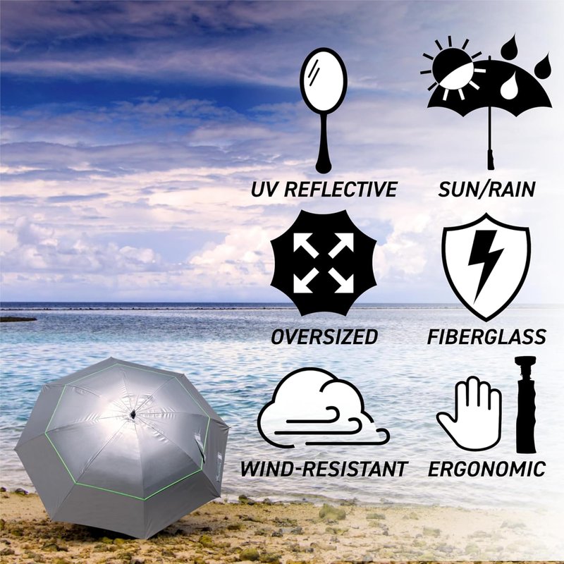 SunTek 68” Golf Umbrella, Windproof & Waterproof Umbrellas with Vented Double Oversize Golf Canopy, Reflective UV Protection, Large Umbrella for Golf, Sport & Travel (Silver/Blue)