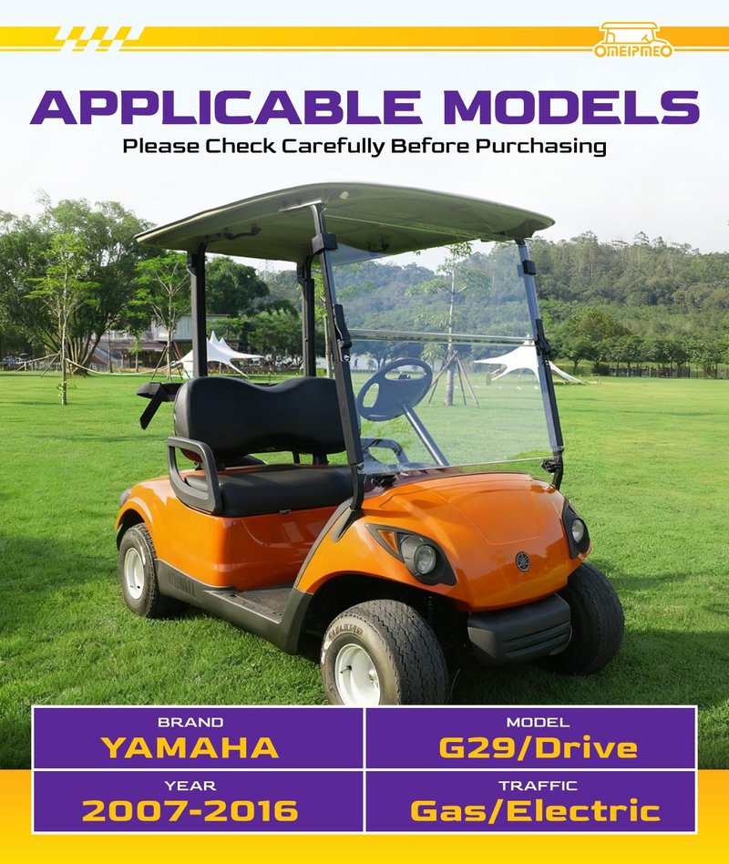 Upgrade Golf Cart Windshield for YAMAHA G29/Drive 2007-2016 Gas/Electric Models, Foldable Golf Cart Windshield with Heavy Duty Hinges, Anti-UV&Impact Resistant, 5MM Thick PC Material (Clear)