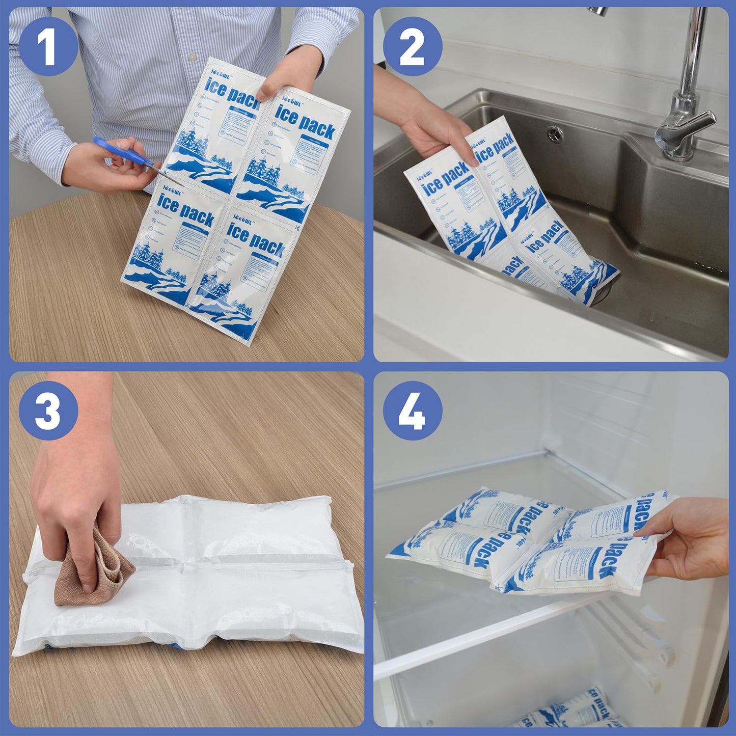 ICE OWL Dry Ice Packs for Shipping Non-Stick for Food Double-Sided Absorption TUV and SGS Tests Long Lasting Shipping Cold Packs 5 Sheets 14"x8.7" for Coolers Lunch Bags 5x4 Cells
