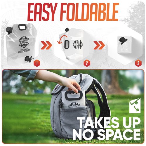 2 Collapsible Water Container Bags with Premium Spigot - 2.1 Gallon/8L BPA-Free Portable Water Storage Jug for Hurricane Preparedness, Camping, Backpacking - 2 Pack