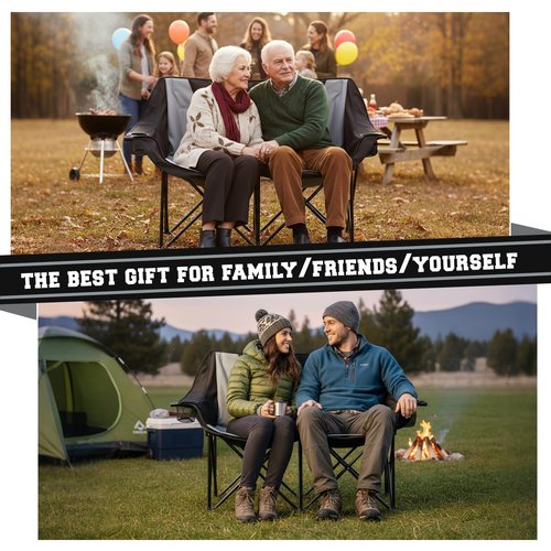 Low Double Heated Double Camping Chair for Adults, Oversized 660lbs Camping Chair with 4 Heating Zones & 3 Heat Levels Folding Seat with Padded for Outdoor Sports Lawn Hunting, Use 5v/3a Power Bank