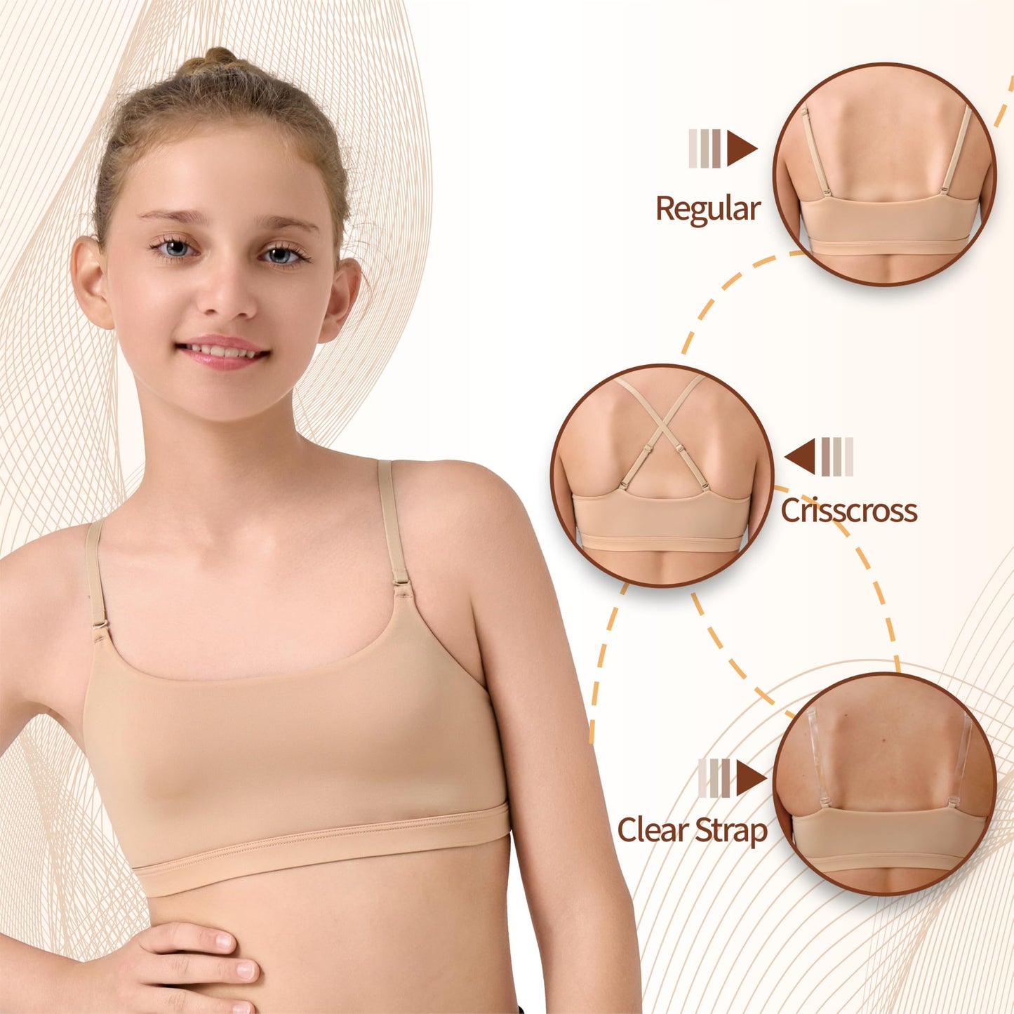 Sanstrong Dance Gymnastic Ballet Sport Bras for Girls Seamless Nude Trainning Sport Underwear Bra for Children Teens