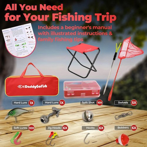 DaddyGoFish Kids Fishing Pole - Complete Rod & Reel Combo with Tackle Box - Perfect Starter Set for Young Anglers