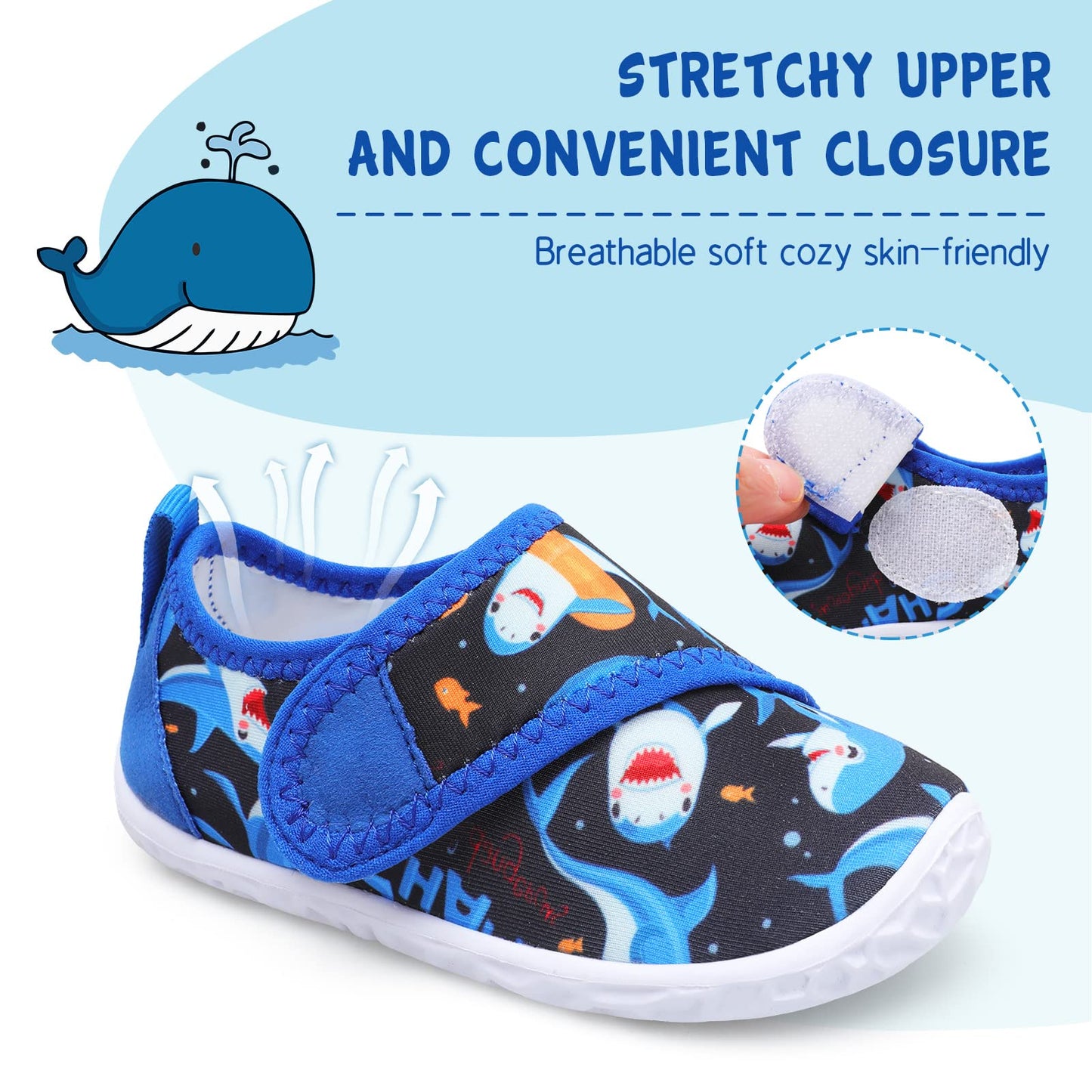 LeIsfIt Boys Girls Water Shoes Kids Aqua Socks Toddler Quick-Dry Swimming Shoes Non-Slip Summer Shoe for Beach Pool Surf, Blue Shark, 11 Toddler