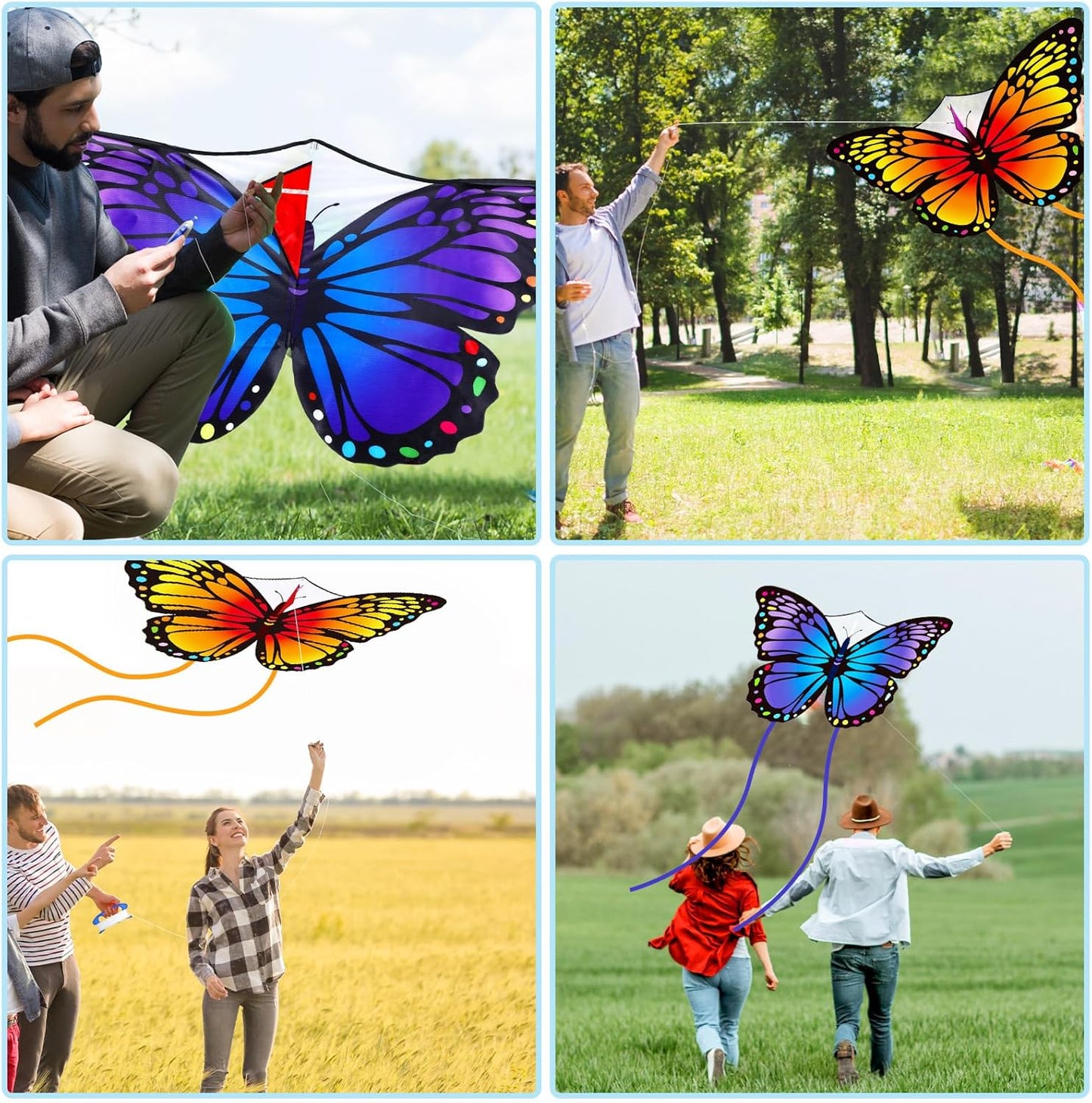 Silipull Butterfly Kites - Large 55"x28" Colorful Kites with 328ft String for Adults & Beginners | Purple & Orange