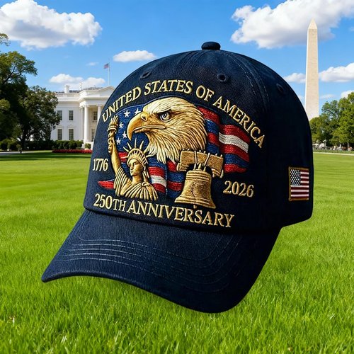 250 Year Anniversary America Hat Patriotic Cap 250th Anniversary Hat Adjustable Embroidery Patriotic Baseball Cap for Men Women (Blue)