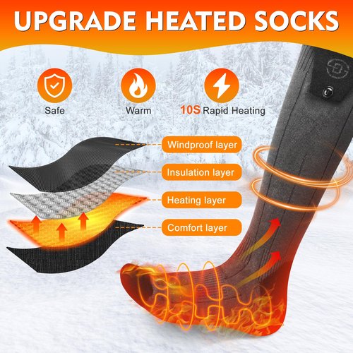 Netraty Heated Socks for Women Men, 8000mAh Rechargeable Battery Foot Warmer Hiking Socks Up to 10 Hours, APP Controlled Electric Heated Socks with 4 Heating Levels for Camping Skiing