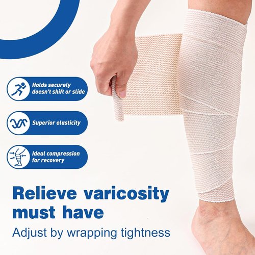 AZEN Premium Elastic Bandage Wrap - 6 Inch Compression for Legs, Ankle, Knee | Latex-Free Lymphedema Support