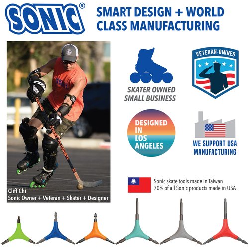 SONIC Gripz Inline Skate Tool, 6 Tools, 4 mm Hex, Rotate Wheels, Remove Bearings, 2 Screwdrivers to Adjust Hockey Helmets, Designed in USA
