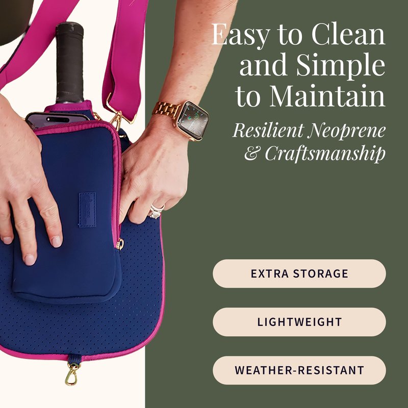Posh Pickler Clip-On Expandable Neoprene Pouch with Zipper, Weather-Resistant Design, Secure Storage for Keys, Cards, & More, Compatible with Crossbody Paddle Cover & Strap, 7.75" L x 5" W, Navy