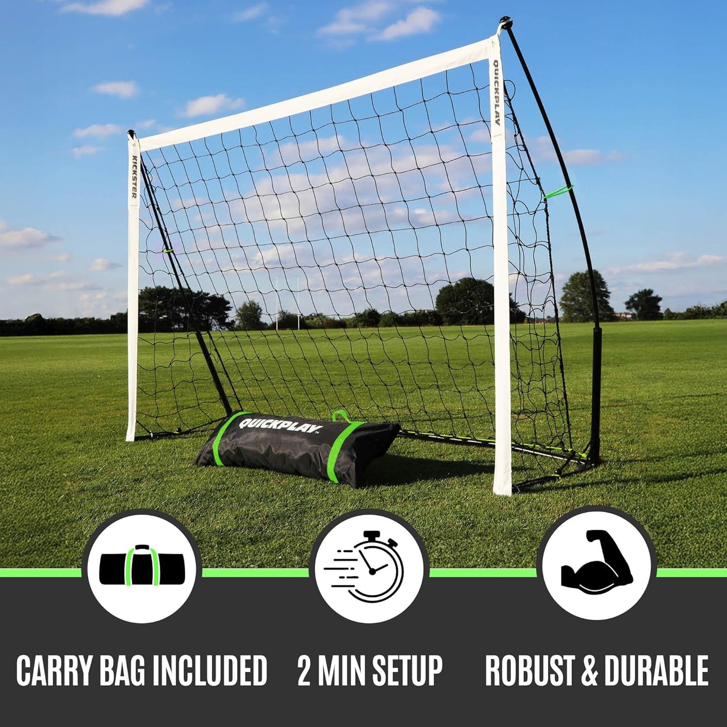Quickplay Kickster Soccer Goal - Ultra Portable Design | Easy Setup | Includes Net & Carry Bag | 7 Sizes Available