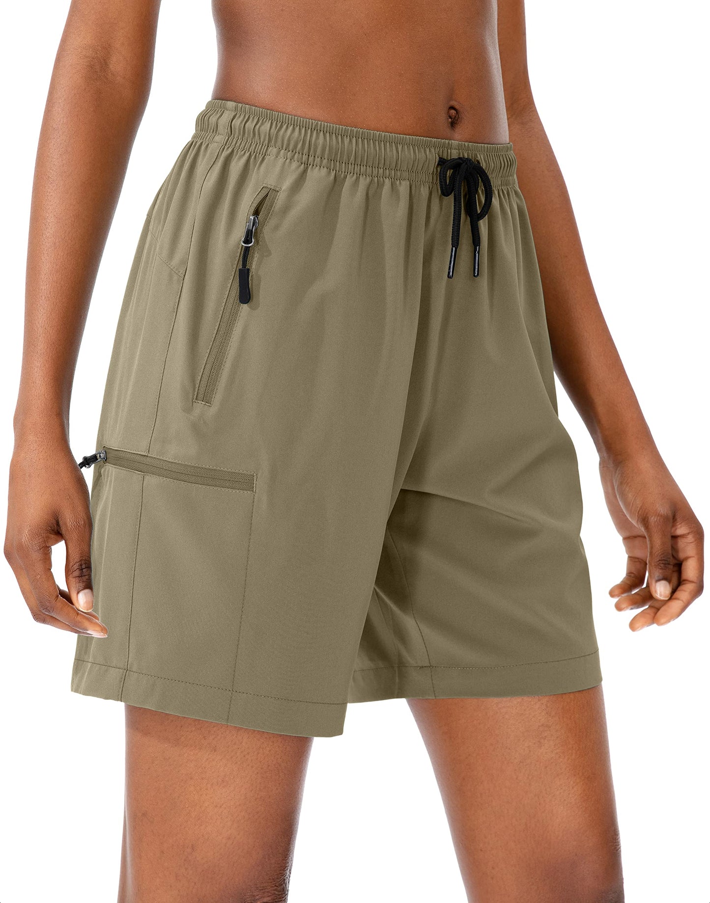 SANTINY Women's 5''/ 7''/9'' Hiking Cargo Shorts Quick Dry Lightweight Summer Shorts for Women Athletic Golf Zipper Pockets(Dusty Khaki_L)