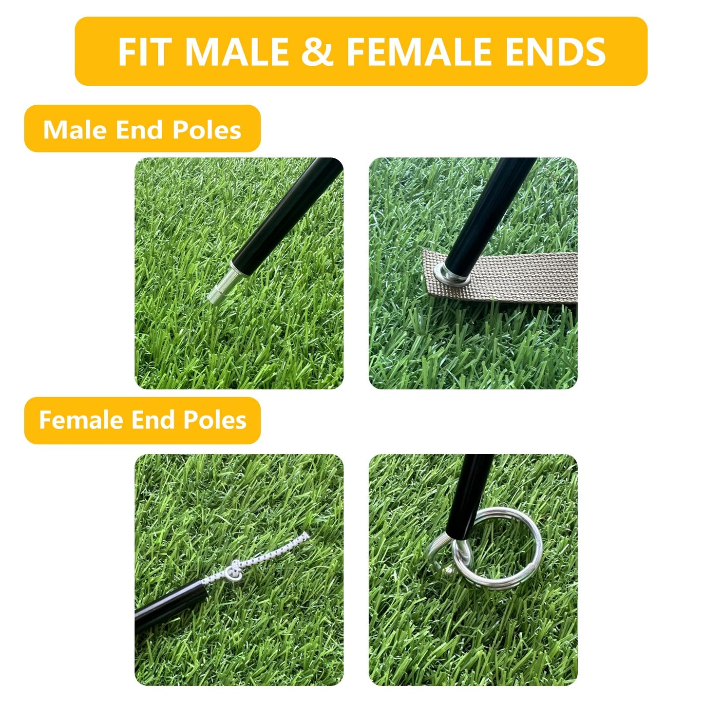 Hibinew Aluminum Tent Poles Replacement, Pre-Assembled, Fits Both Female and Male Ends, 7001 T6 Lightweight, Black, 14ft 7.4in