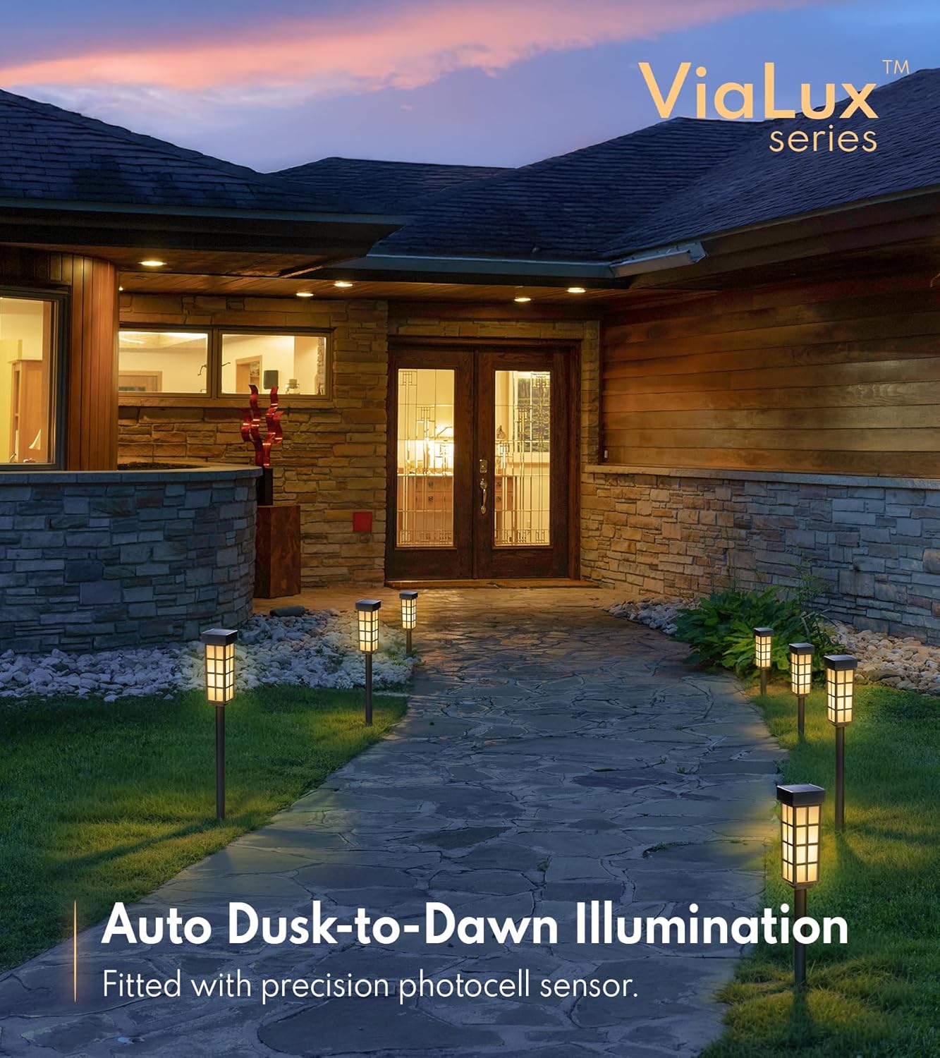 24" Solar Pathway Lights - 8 Pack Outdoor Garden Lights with Auto On/Off, Waterproof IP65