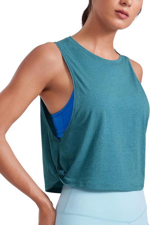 CRZ YOGA Pima Cotton Tank Top for Women - Loose Fit Athletic Sleeveless Crop Shirt | Ideal for Yoga & Gym