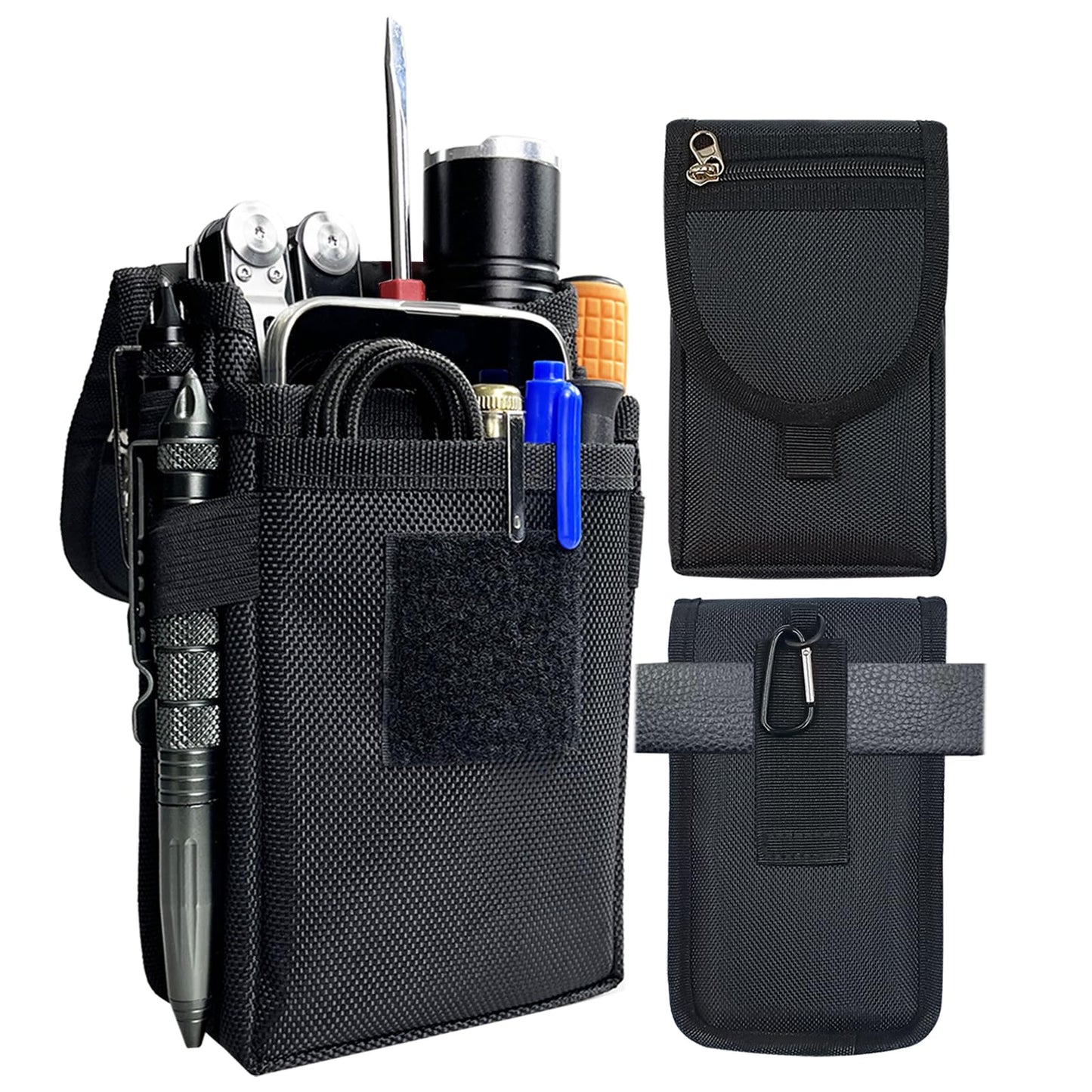 Belt Tool Pouch,Tactical Utility Pouch, Heavy-Duty Nylon EDC Multitool Organizer,Cell Phone Holder, Multi-Pockets Tool Holster Sheath Bag for Electricians Handymen Work Maintenance Dailylife Hiking