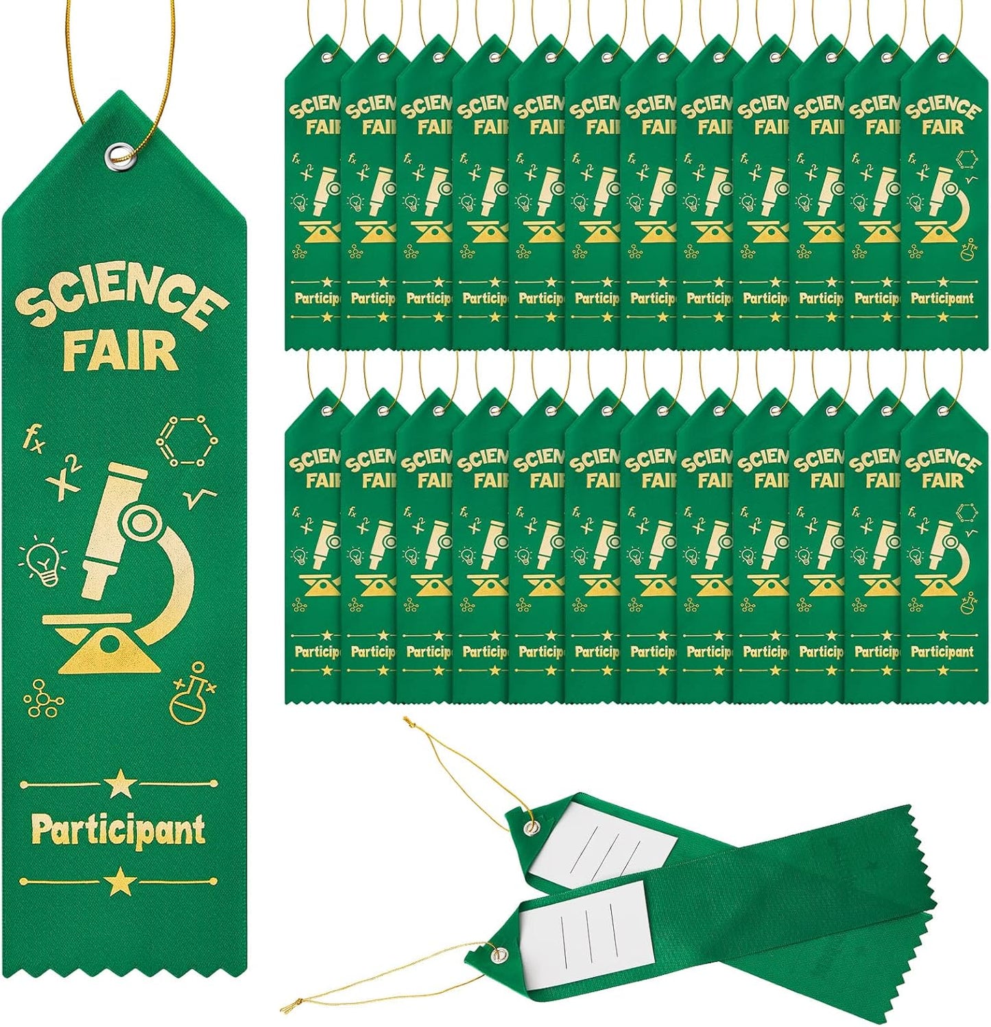 Taiyin 25 Pcs Science Fair Award Ribbons - Green Participation Prizes with Event Cards