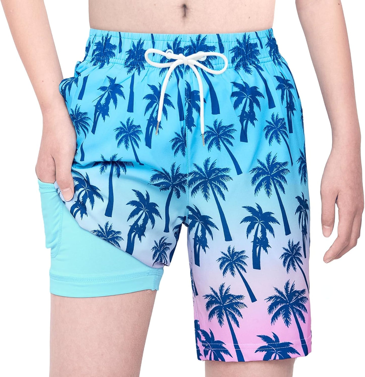 Skiennix Boys Swim Trunks - Quick Dry Swim Shorts with Compression Liner | Size 10-12