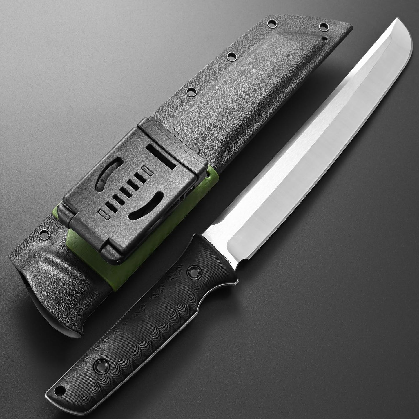 Gtkii GTK6 Fixed Blade Knife AUS-10 Steel Blade Full Tang Nylon Fiberglass Handle EDC Fixed Knifes for Outdoor Camping Adventure(Silver)