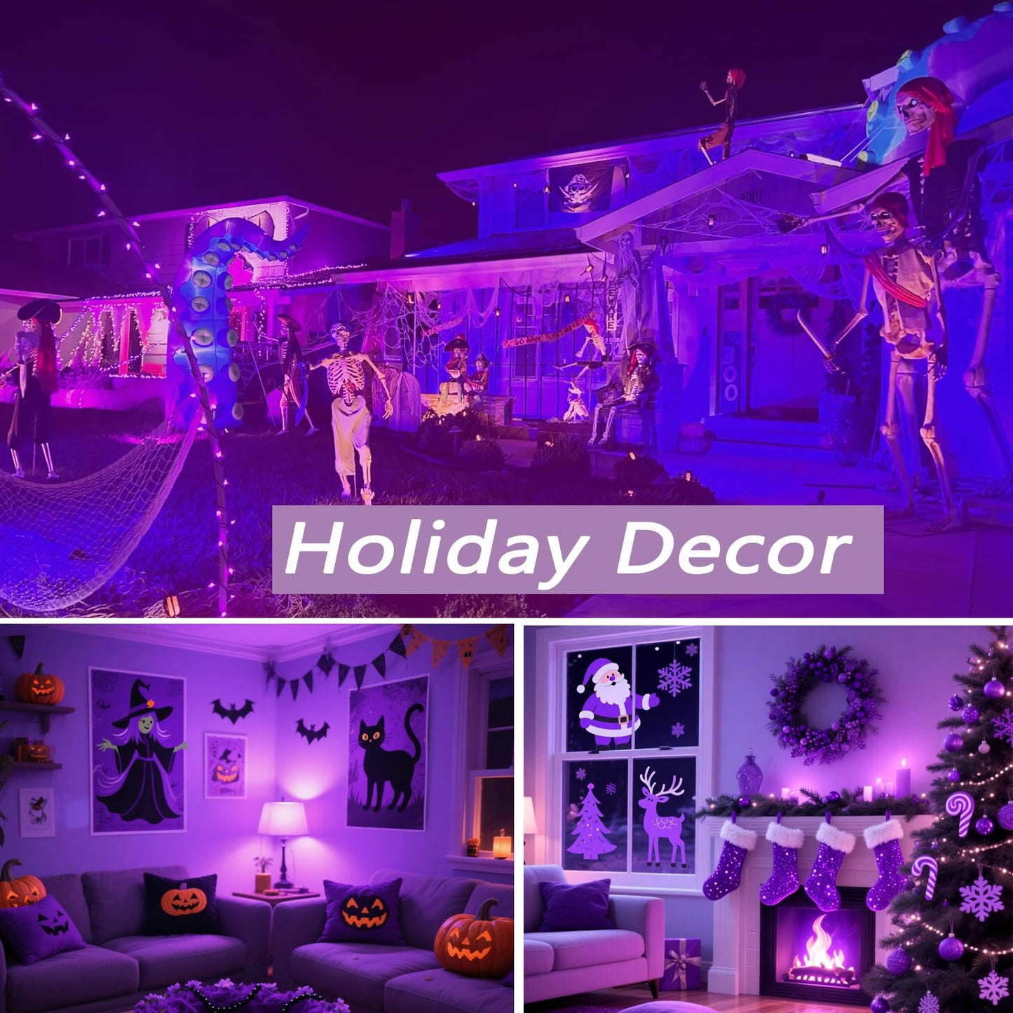 U4GLORY 4 Pack LED Purple Light Bulbs - A19 9W(60W Equivalent) E26 Base LED Purple Light Bulb for Party Decoration, Porch, Halloween Christmas Wedding, Home/Holiday Lighting, Decorative Illumination