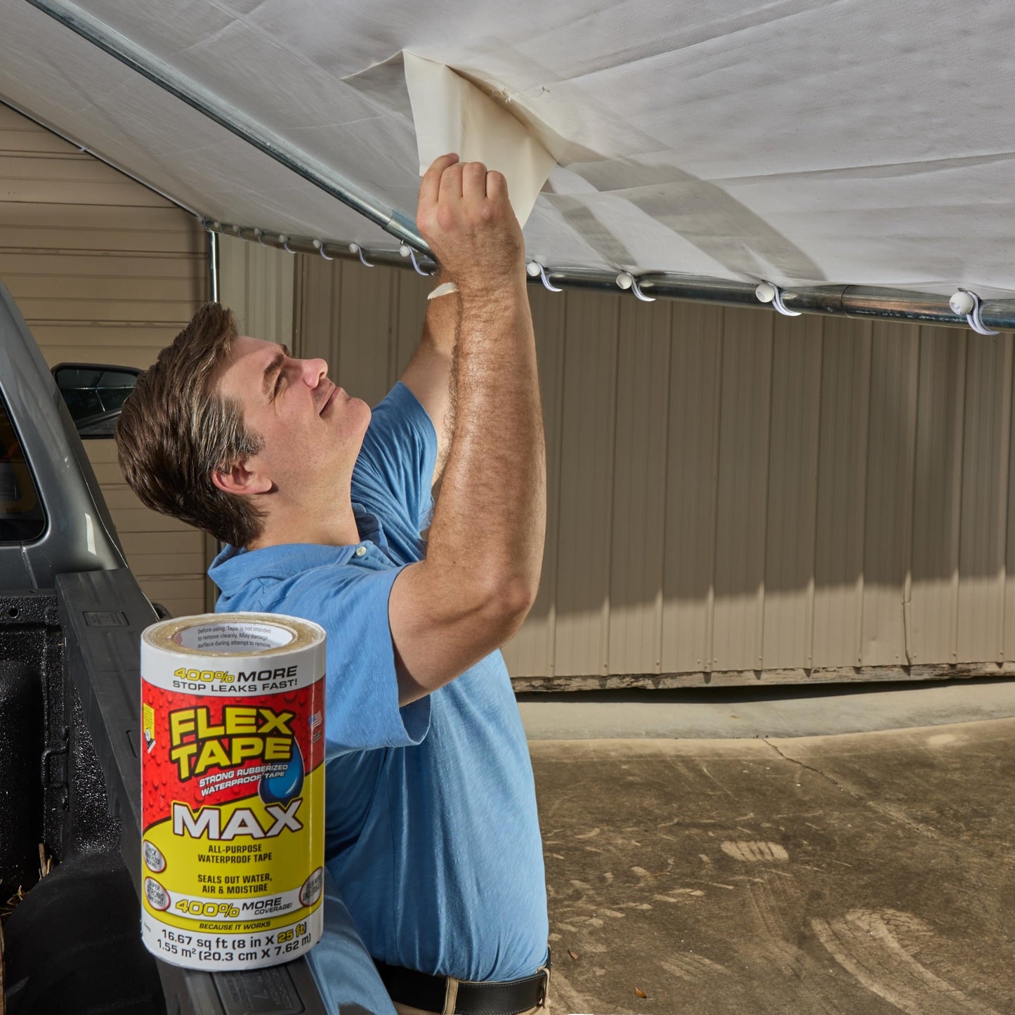 Flex Tape, MAX, Original Thick Flexible Rubberized Waterproof Tape - Seal and Patch Leaks, Works Underwater, Indoor Outdoor - Home RV Roof and Pool Repairs, White, 8 in x 25 ft, Pack of 1