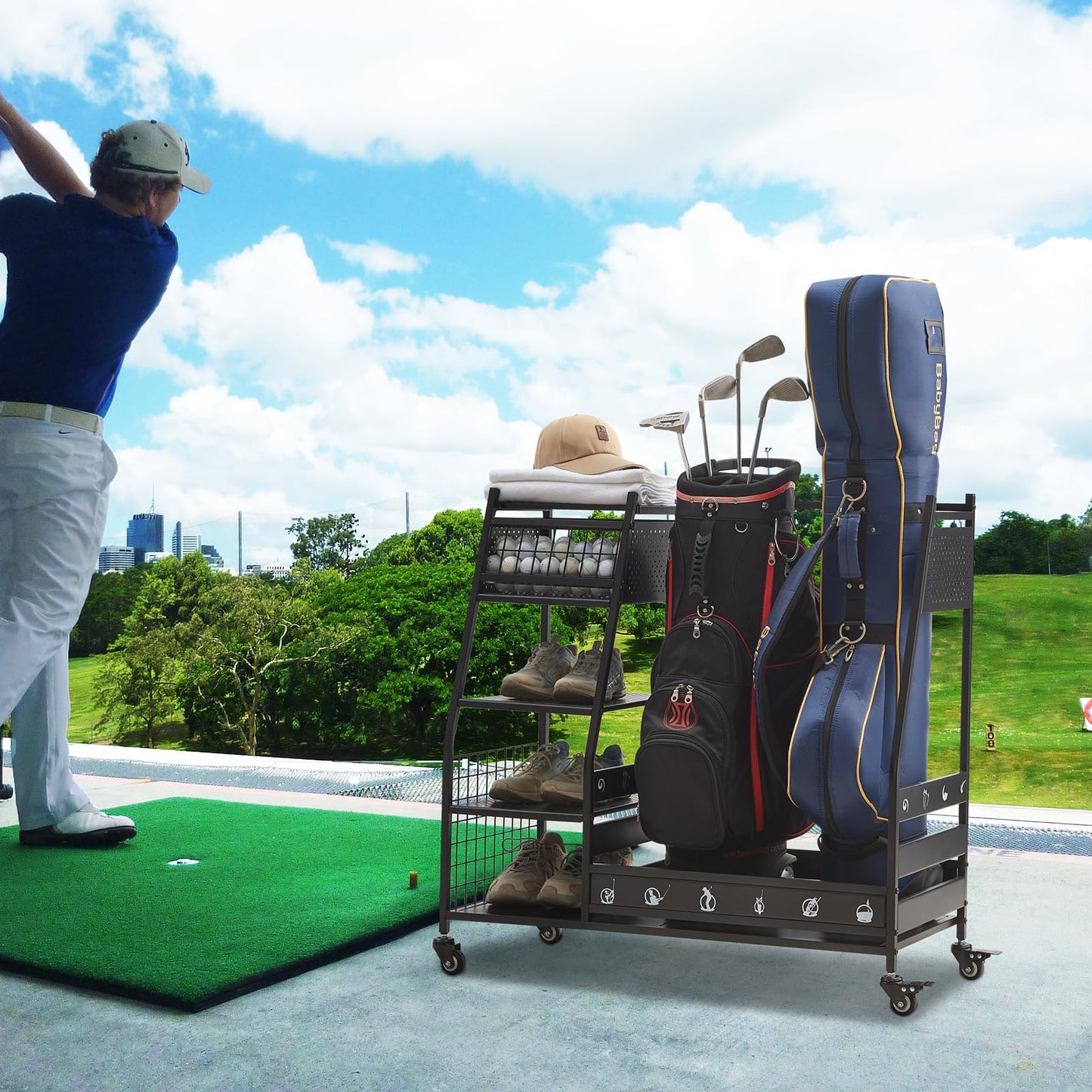 Lauren&Harold Golf Bag Organizer Garage Storage, Golf Storage Rack Stand