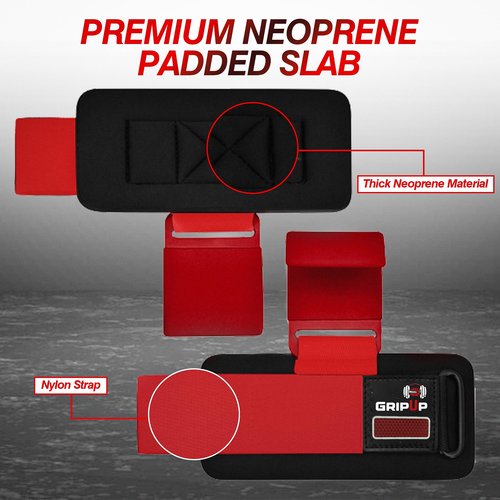 GripUp Weight Lifting Hooks – Heavy Duty Gym Straps for Deadlifts, Pull-Ups, Rows & Strength Training Secure Grip Support for Weightlifting, Powerlifting CrossFit Nylon & Neoprene Padding (Red)