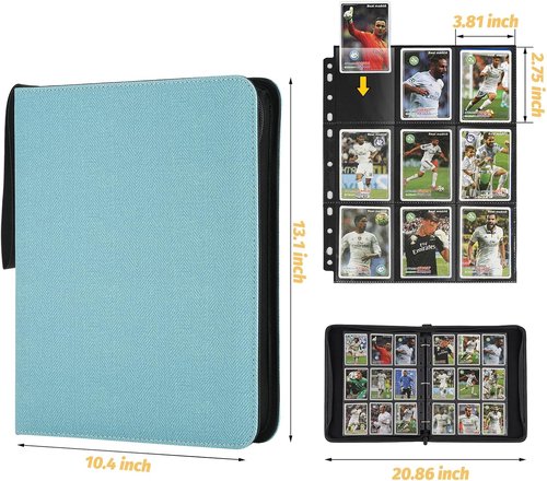 GERMUN 9 Pocket Card Binder - Premium Zip Trading Card Album for MTG & TCG | 720 Double-Sided Pockets in Lake Blue