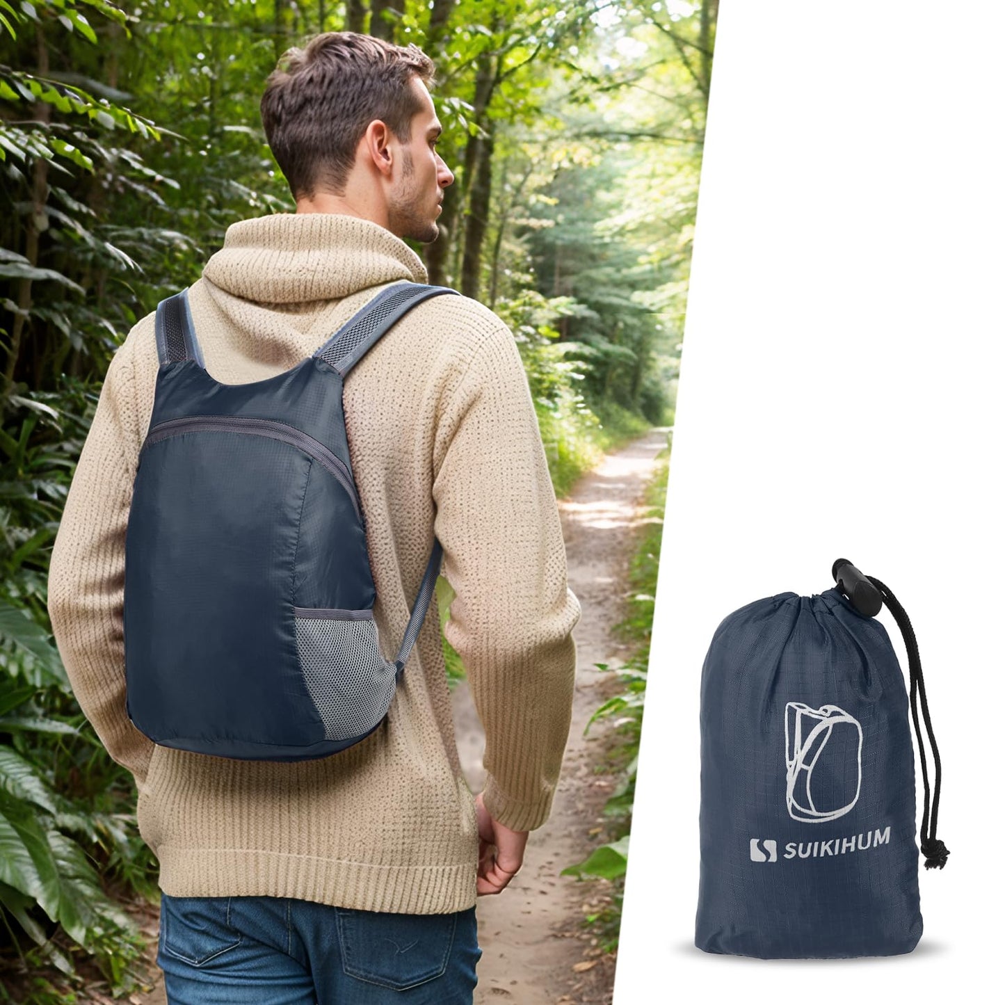 SUIKIHUM 20L Ultra Hiking-Daypack Lightweight Foldable Travel Packable Backpack for Camping Cycling Outdoor, Navy Blue